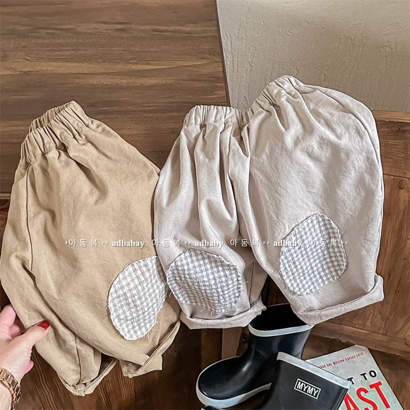 ロングパンツ・スウェットパンツ キッズ チェック 膝パッチ ルーズ パンツ ズボン【mh0001280】