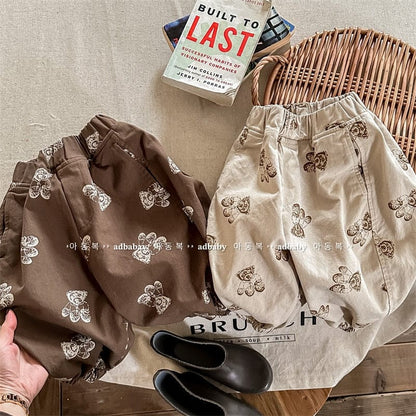 ロングパンツ・スウェットパンツ キッズ くま ベア プリント ルーズ パンツ【mh0001281】