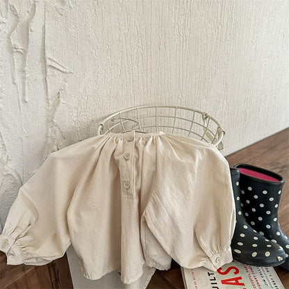 長袖シャツ・ブラウス キッズ ノーカラー ルーズ チュニック ブラウス トップス【mh0001292】