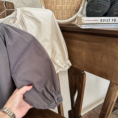 長袖シャツ・ブラウス キッズ ノーカラー ルーズ チュニック ブラウス トップス【mh0001292】