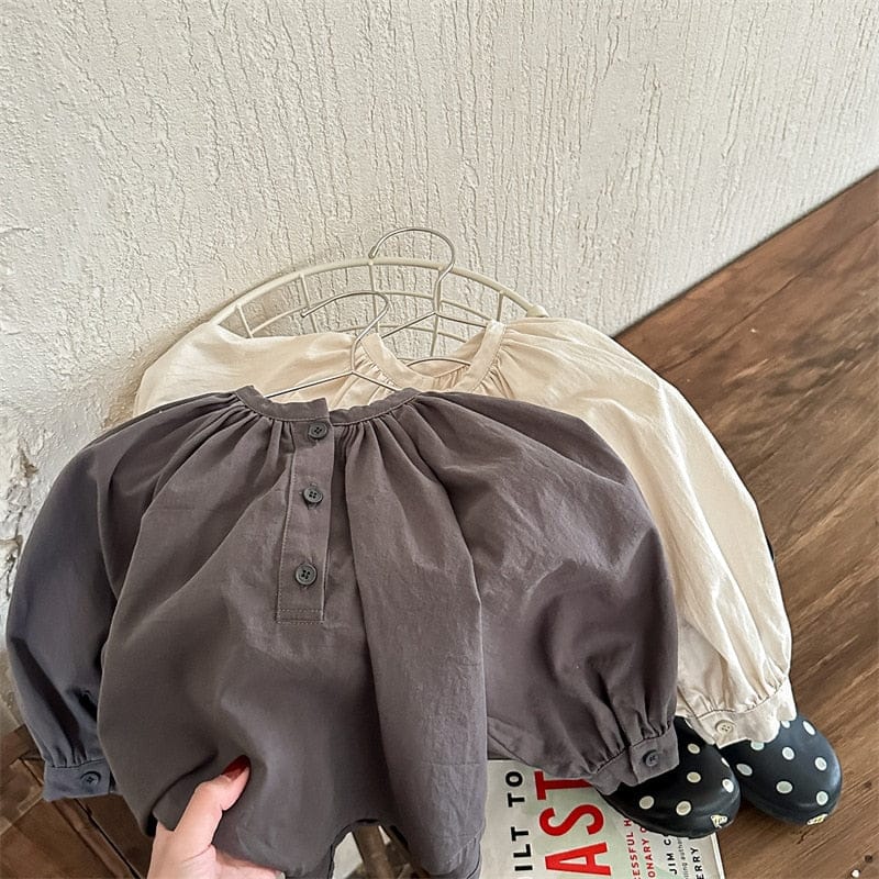 長袖シャツ・ブラウス キッズ ノーカラー ルーズ チュニック ブラウス トップス【mh0001292】