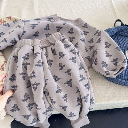 長袖セットアップ キッズ フラワー スウェット 裏ボアフリース セットアップ トップス パンツ【mh0001393】