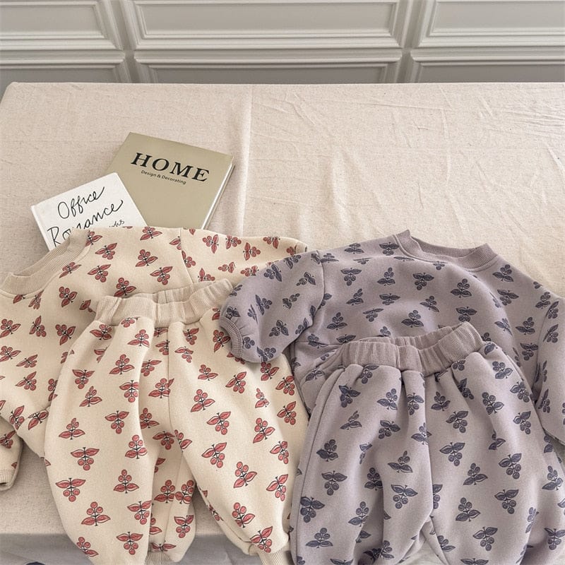 長袖セットアップ キッズ フラワー スウェット 裏ボアフリース セットアップ トップス パンツ【mh0001393】