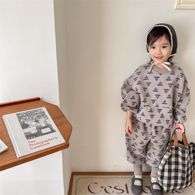 長袖セットアップ キッズ フラワー スウェット 裏ボアフリース セットアップ トップス パンツ【mh0001393】