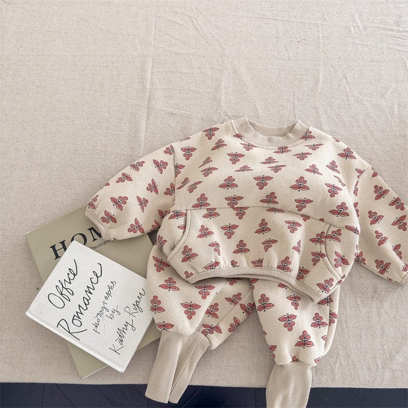 長袖セットアップ キッズ フラワー スウェット 裏ボアフリース セットアップ トップス パンツ【mh0001393】