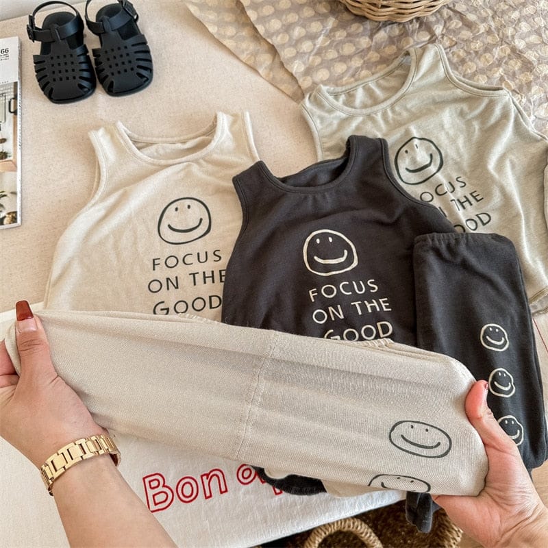 ノースリーブセットアップ キッズ スマイル セットアップ タンクトップ ショート レギンスパンツ【mh0001805】