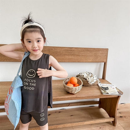 ノースリーブセットアップ キッズ スマイル セットアップ タンクトップ ショート レギンスパンツ【mh0001805】