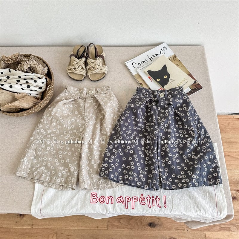 ロングパンツ・スウェットパンツ キッズ フラワー 小花柄 ワイドレッグパンツ ガウチョパンツ【mh0001818】