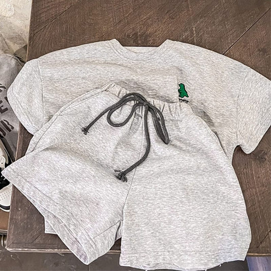 半袖セットアップ キッズ ダイナソー 恐竜 ワンポイント セットアップ 半袖 Tシャツ ハーフパンツ【mh0000881】