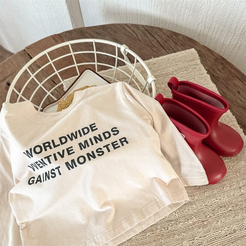 長袖Tシャツ Beige / 12M 80cm キッズ レターロゴ 長袖 ルーズ Tシャツ トップス【mh0001288】