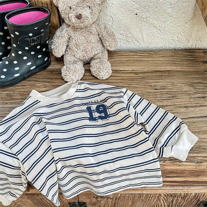 長袖Tシャツ Blue / 12M 80cm キッズ ボーダー プリント 長袖 ルーズ Tシャツ トップス【mh0001286】