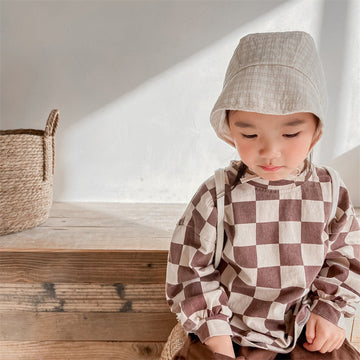 長袖Tシャツ Brown / 12M 80cm キッズ ビッグ チェッカーチェック 長袖 Tシャツ【mh0000682】