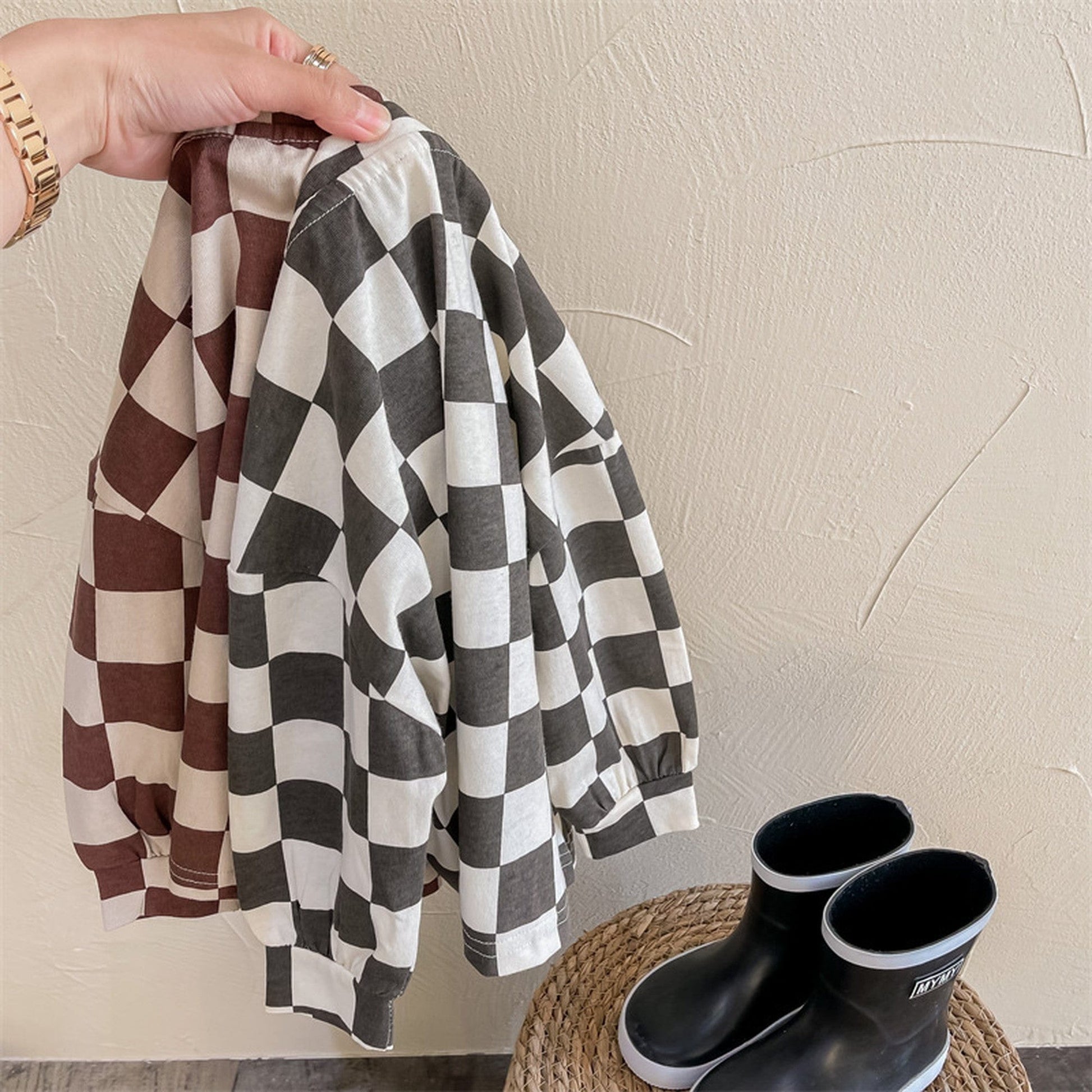 長袖Tシャツ キッズ ビッグ チェッカーチェック 長袖 Tシャツ【mh0000682】