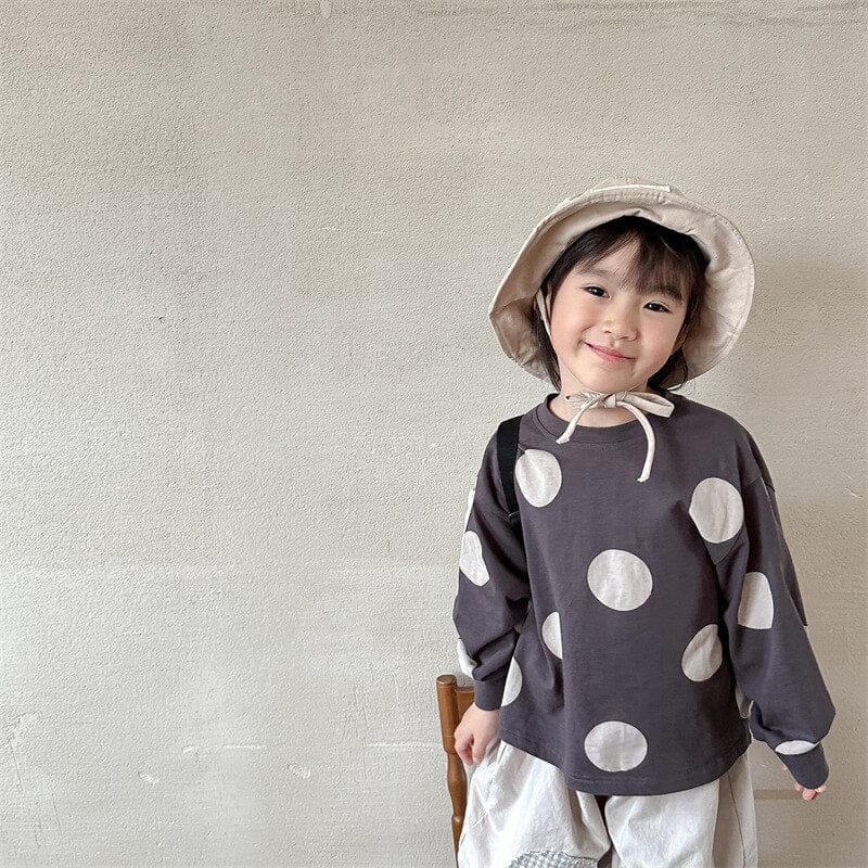 長袖Tシャツ キッズ ポルカドット みずたま 長袖 ルーズ Tシャツ トップス【mh0001221】
