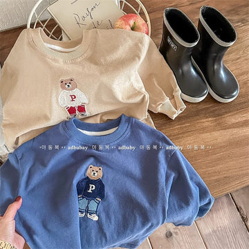 長袖Tシャツ キッズ くま ベア 刺繍 長袖 スウェットシャツ トップス Tシャツ【mh0001284】