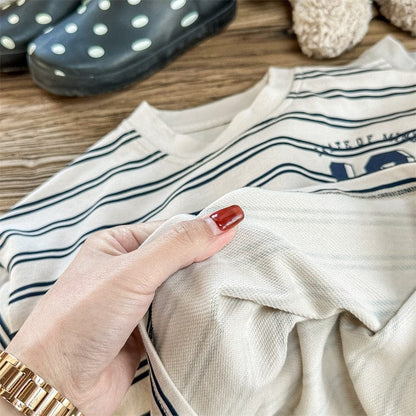 長袖Tシャツ キッズ ボーダー プリント 長袖 ルーズ Tシャツ トップス【mh0001286】