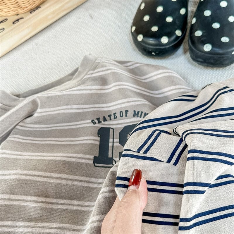 長袖Tシャツ キッズ ボーダー プリント 長袖 ルーズ Tシャツ トップス【mh0001286】
