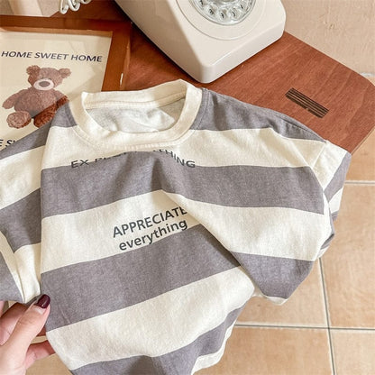 長袖Tシャツ キッズ 太ボーダー レターロゴ 長袖 Tシャツ トップス【mh0001287】