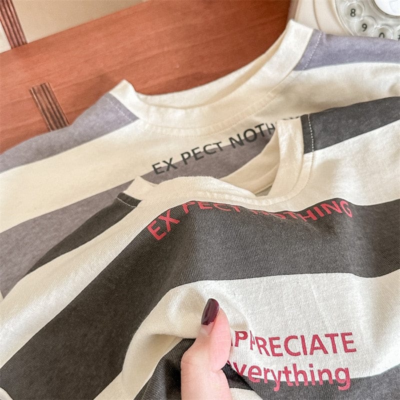 長袖Tシャツ キッズ 太ボーダー レターロゴ 長袖 Tシャツ トップス【mh0001287】