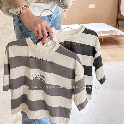 長袖Tシャツ キッズ 太ボーダー レターロゴ 長袖 Tシャツ トップス【mh0001287】