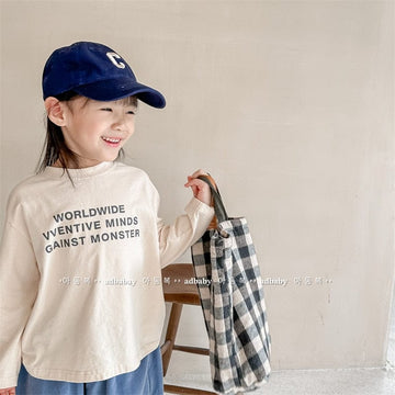 長袖Tシャツ キッズ レターロゴ 長袖 ルーズ Tシャツ トップス【mh0001288】