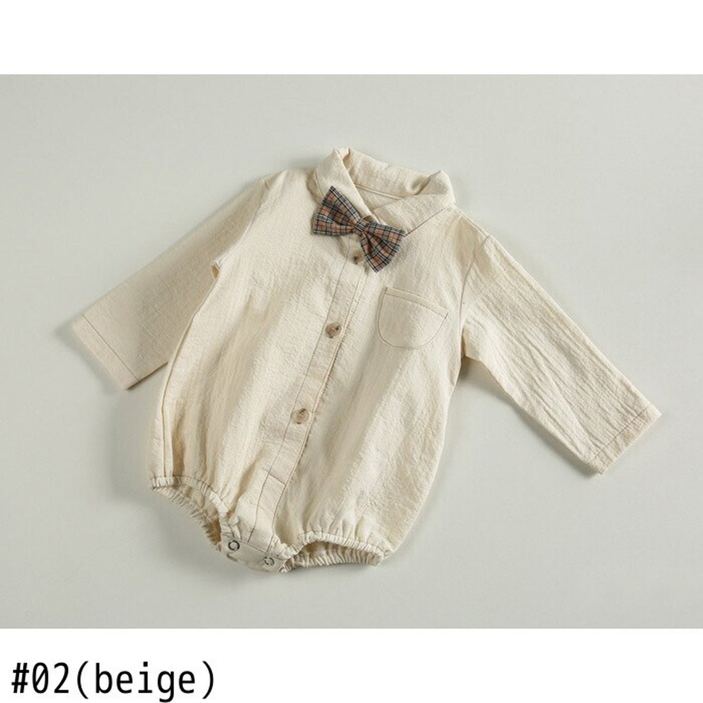 -ベビーロンパース 蝶ネクタイ長袖シャツロンパース 3カラー【mh0000378】 - mamahalo shop - 長袖ロンパース -  べビー服 - 子供服 - 男の子 - 女の子