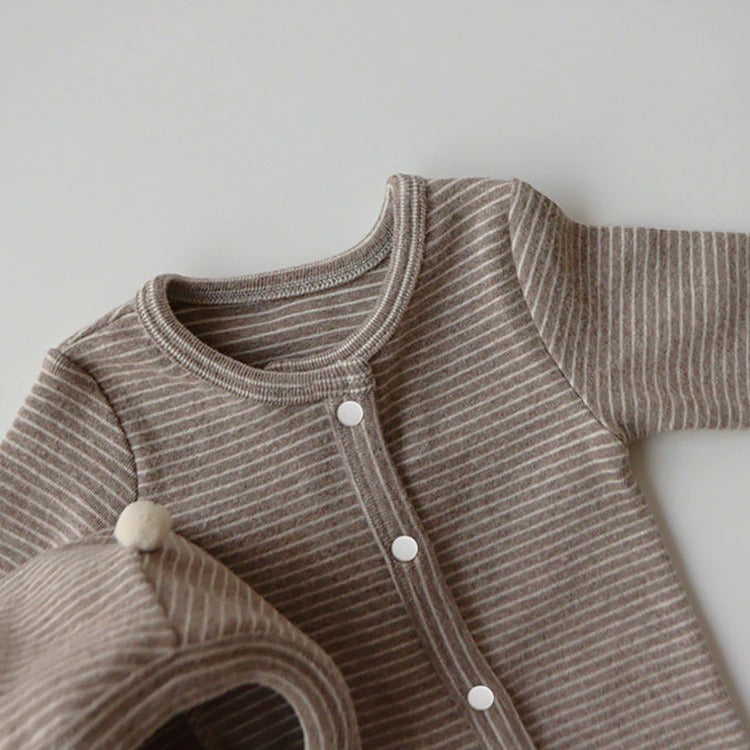 -ベビー ボーダー 足つき ロンパース ぽんぽん帽子 セット【mh0000050】 - mamahalo shop - 長袖ロンパース -  べビー服 - 子供服 - 男の子 - 女の子