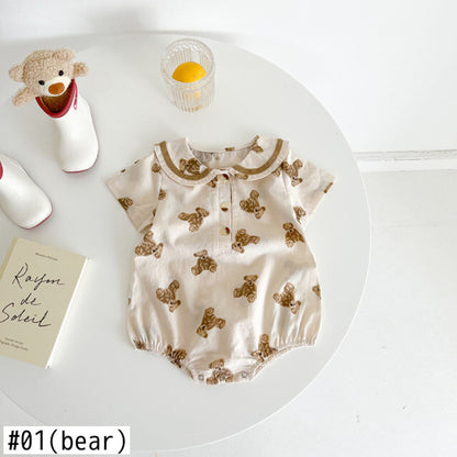-☺︎ ベビー くま みずたま 半袖 ロンパース - mamahalo shop - 半袖ロンパース -  べビー服 - 子供服 - 男の子 - 女の子