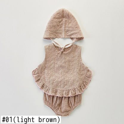 ノースリーブセットアップ ベビー セットアップ ノースリーブ ブラウス ブルマ パンツ ボンネット 帽子【mh0000739】