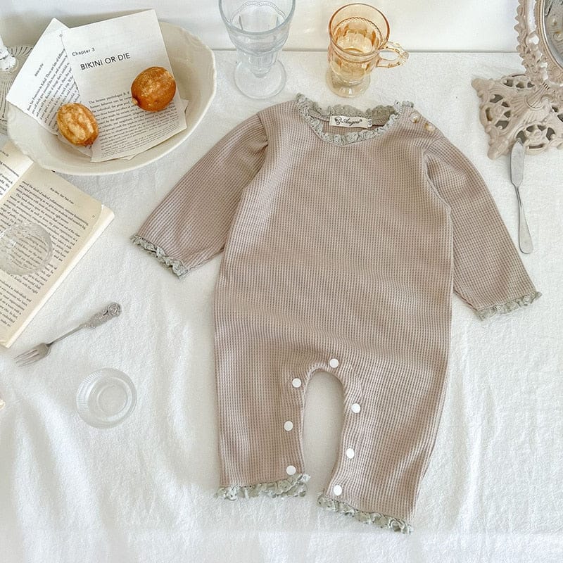 長袖ロンパース ベビー レース ワッフル 長袖 ロンパース ジャンプスーツ【mh0000962】