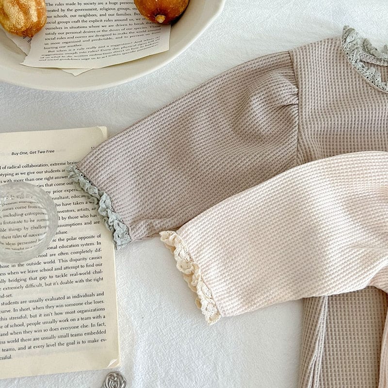 長袖ロンパース ベビー レース ワッフル 長袖 ロンパース ジャンプスーツ【mh0000962】