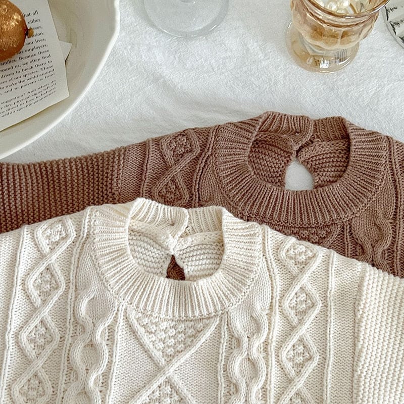 長袖ロンパース ベビー アランニット ケーブル編み 長袖 スカート ワンピース ロンパース【mh0001030】