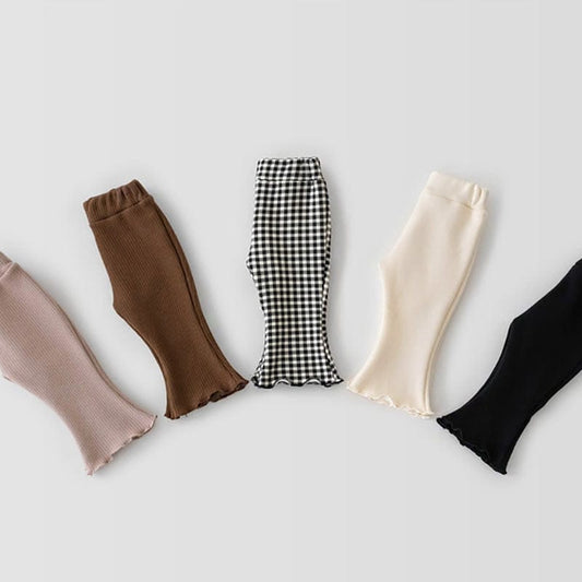 レギンスパンツ ベビー キッズ チェック 無地 フリル フレア レギンス パンツ【mh0001438】