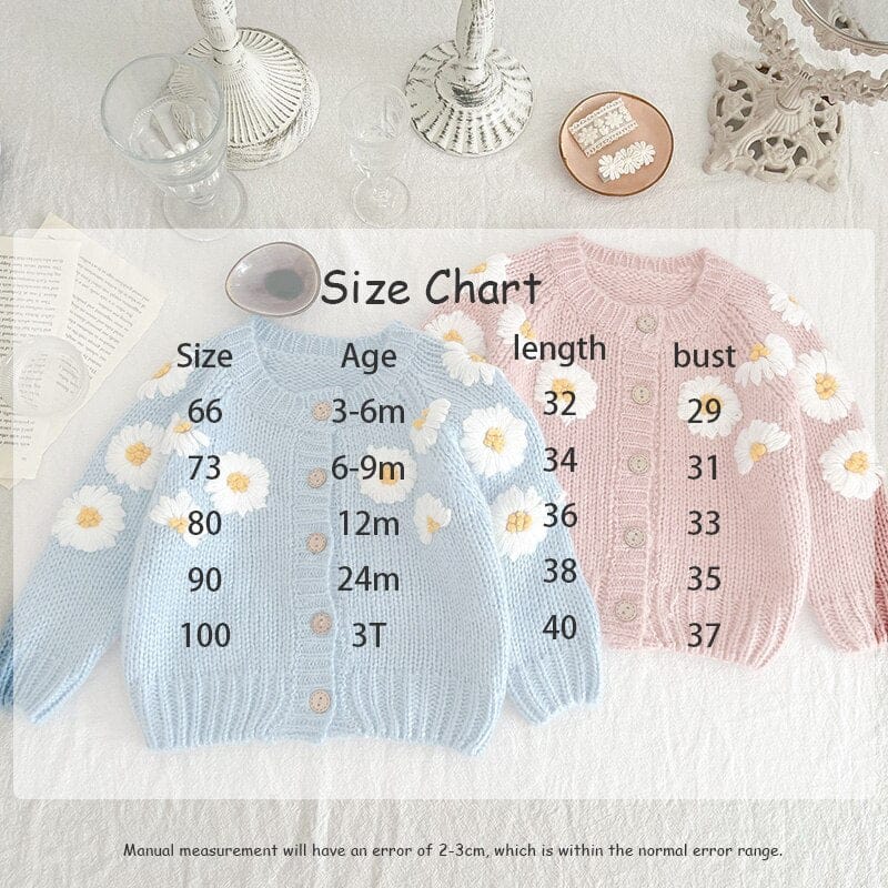 カーディガン・パーカー ベビー デイジー フラワー 刺繍 ニット カーディガン【mh0001482】