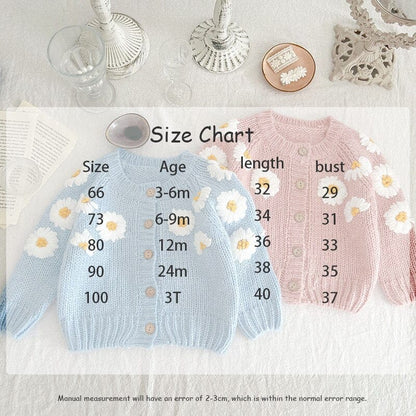カーディガン・パーカー ベビー デイジー フラワー 刺繍 ニット カーディガン【mh0001482】