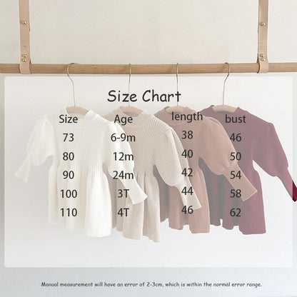 長袖ワンピース ベビー キッズ ニット パフスリーブ ワンピース ドレス【mh0001485】