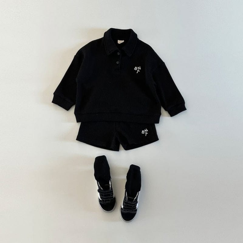長袖セットアップ キッズ レターロゴ セットアップ 長袖 ポロシャツ ショートパンツ【mh0001591】
