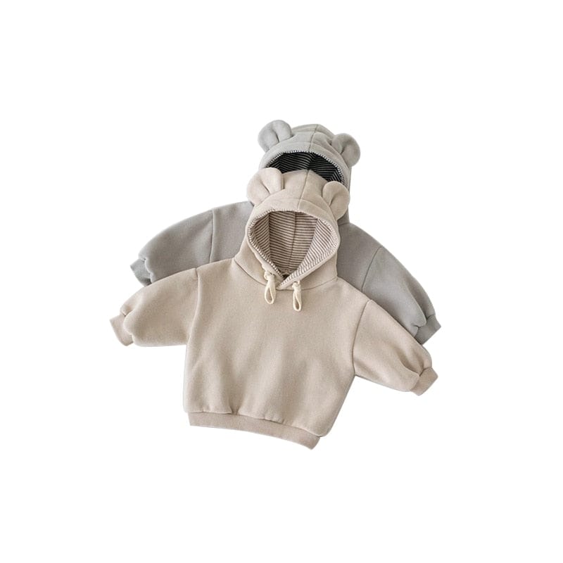 長袖セットアップ ベビー キッズ くま耳 フーディ スウェット セットアップ トップス パンツ ボーダーパッチ【mh0001809】