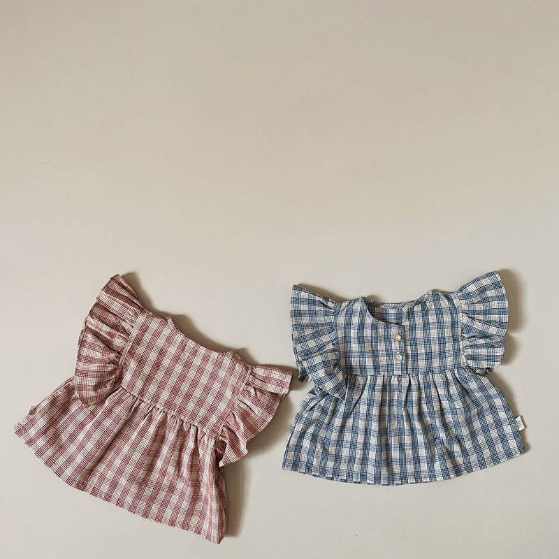 半袖セットアップ ベビー セットアップ チェック フリルスリーブ ブラウス トップス ブルマパンツ【mh0001841】