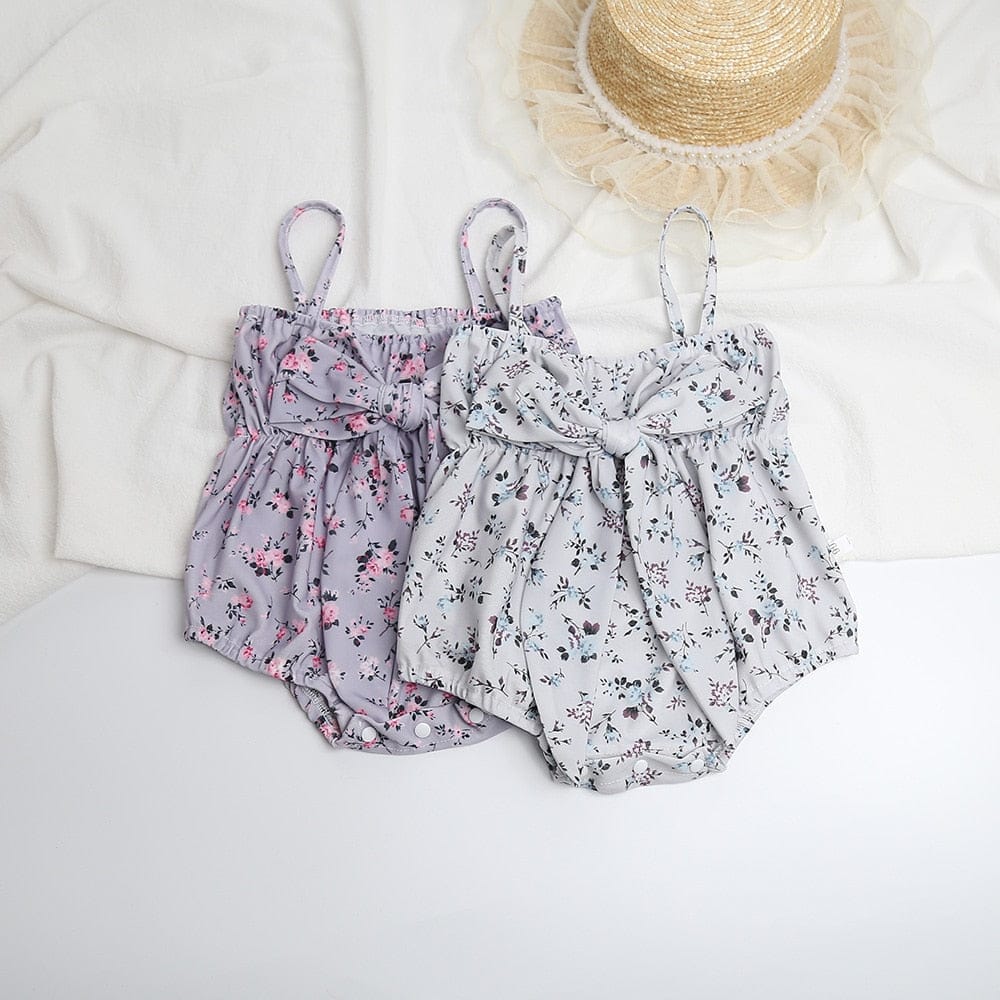 ベビー用水着 ベビー 水着 フラワー 花柄 キャミソール リボン ワンピース スイムウェア パープル グレー ガールズ【mh0002046】
