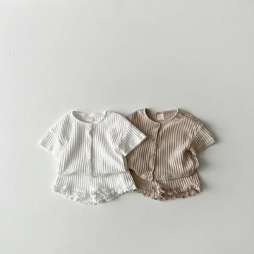 半袖セットアップ キッズ セットアップ リブ フリル 半袖 Tシャツ ショートパンツ ガールズ【mh0002593】