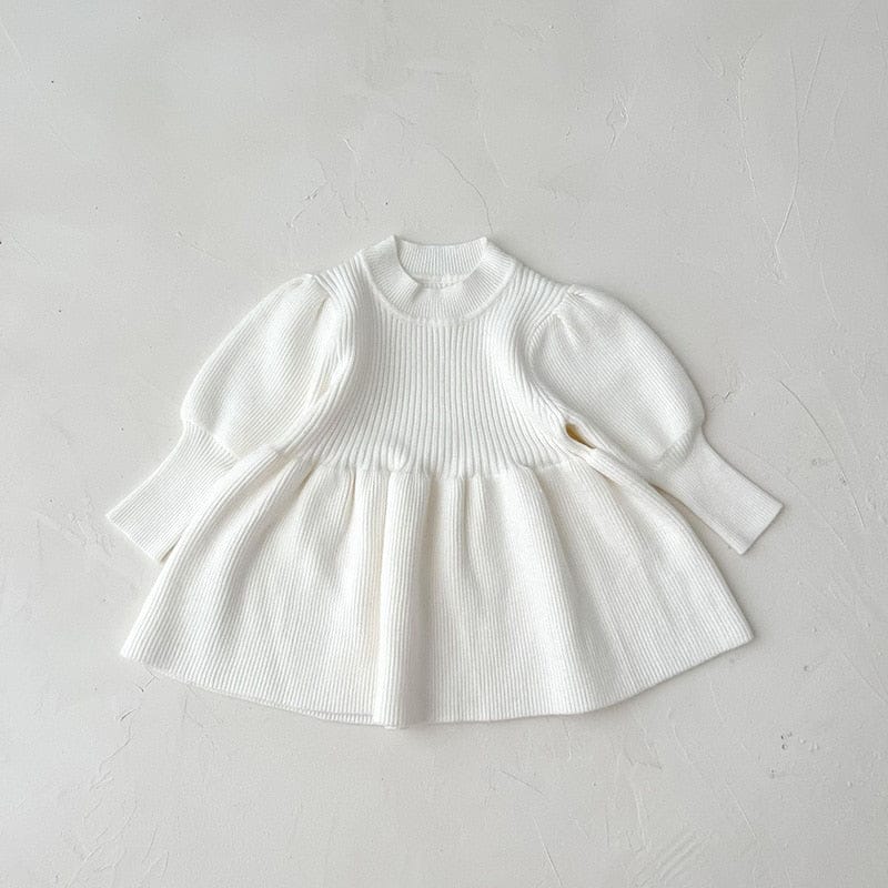 長袖ワンピース White / 9M 73cm ベビー キッズ ニット パフスリーブ ドレス ワンピース【mh0001010】