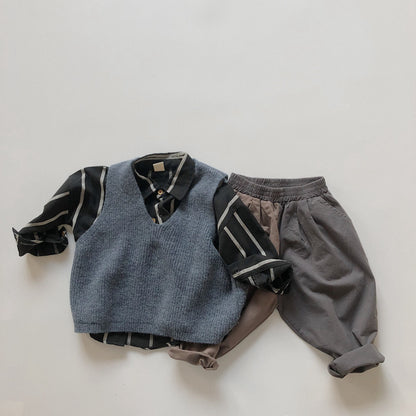 -キッズ ニットベスト シンプルベーシック 2カラー【mh0000235】 - mamahalo shop - ベスト -  べビー服 - 子供服 - 男の子 - 女の子