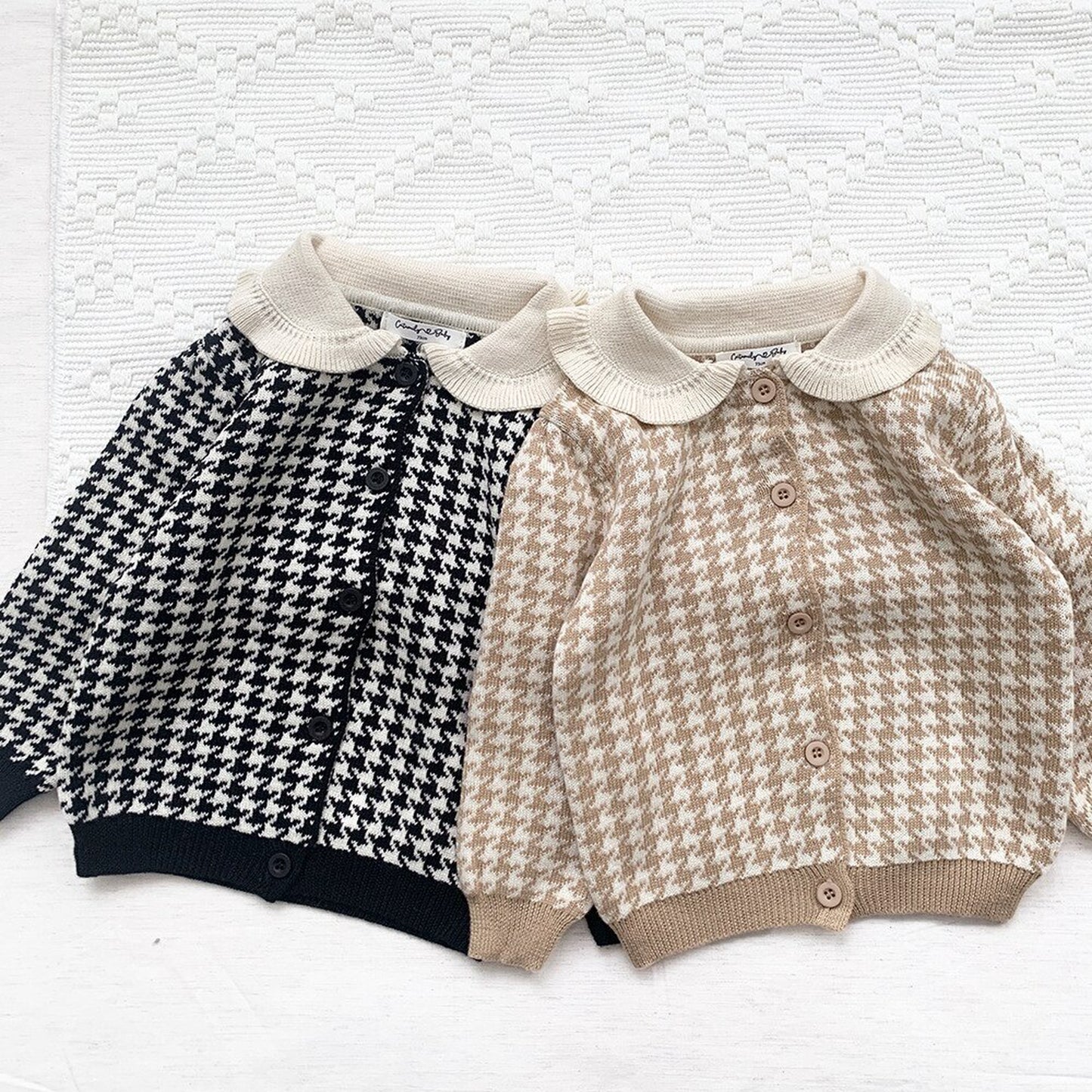 -ベビー キッズ 千鳥格子 セットアップ 前あき カーディガン トップス ショート パンツ【mh0000258】 - mamahalo shop - 長袖セットアップ -  べビー服 - 子供服 - 男の子 - 女の子