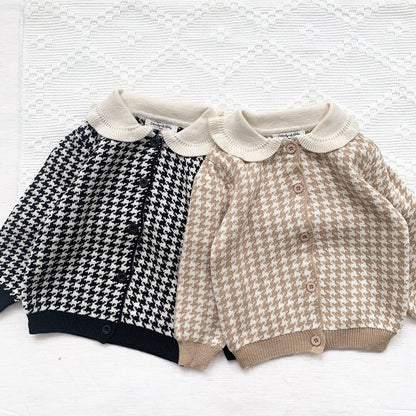 -ベビー キッズ 千鳥格子 セットアップ 前あき カーディガン トップス ショート パンツ【mh0000258】 - mamahalo shop - 長袖セットアップ -  べビー服 - 子供服 - 男の子 - 女の子