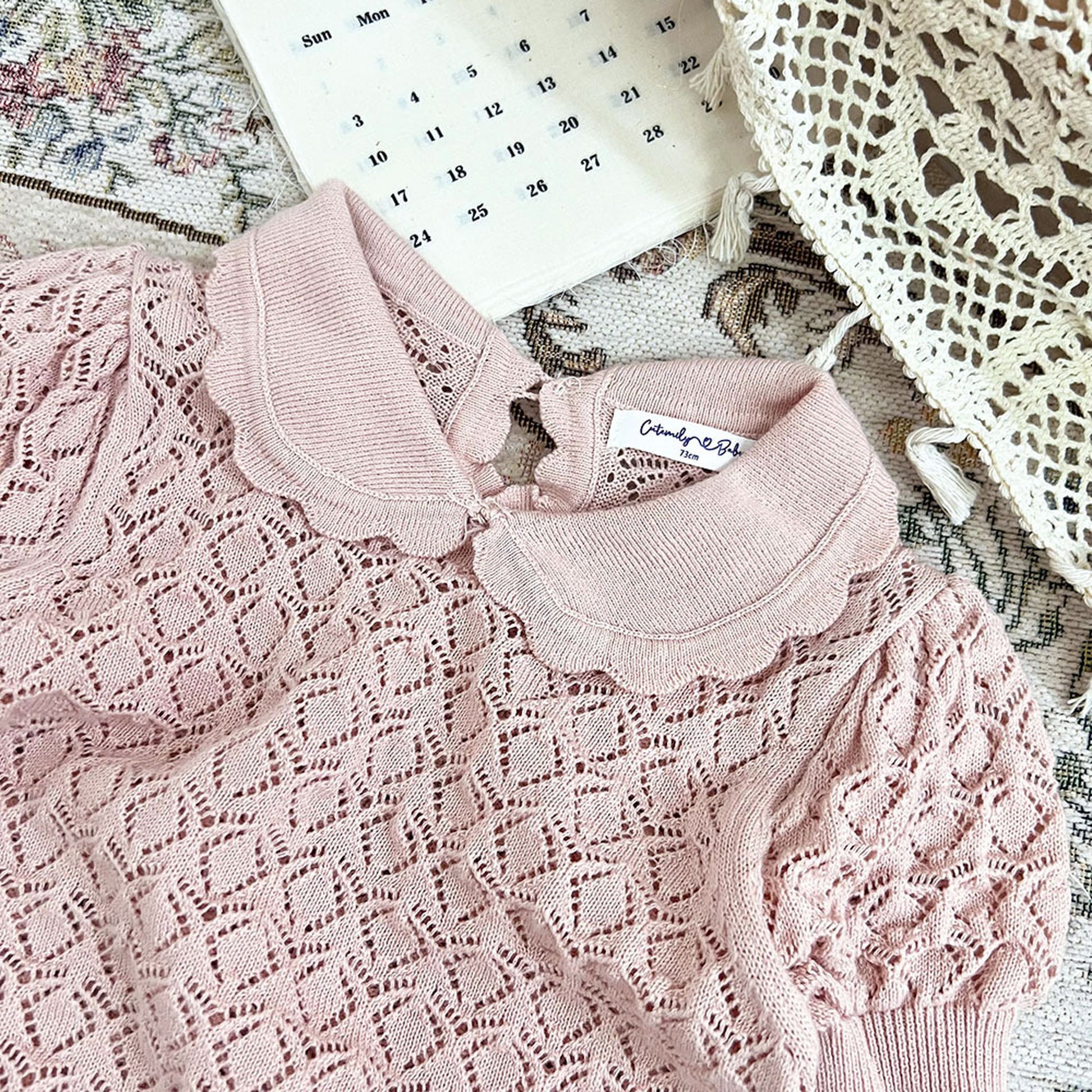 -ベビー キッズ レースニット 襟付き トップス ブラウス - mamahalo shop - 半袖シャツ・ブラウス -  べビー服 - 子供服 - 男の子 - 女の子