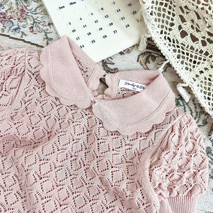 -ベビー キッズ レースニット 襟付き トップス ブラウス - mamahalo shop - 半袖シャツ・ブラウス -  べビー服 - 子供服 - 男の子 - 女の子