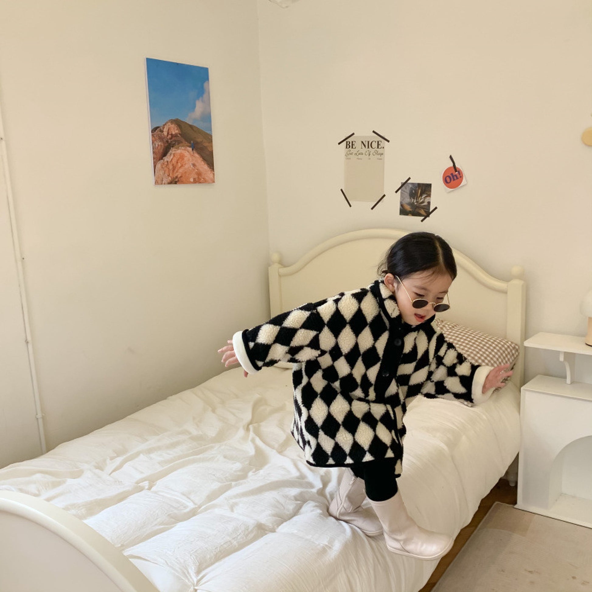 -キッズアウター ボアフリース ダイヤチェック ジャケット コート - mamahalo shop - ショートコート・ジャケット・ジャンパー -  べビー服 - 子供服 - 男の子 - 女の子