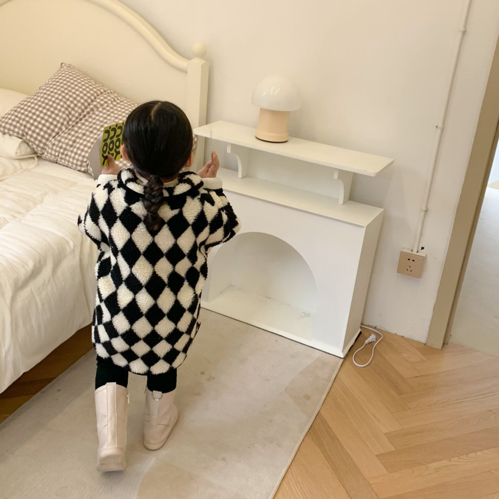 -キッズアウター ボアフリース ダイヤチェック ジャケット コート - mamahalo shop - ショートコート・ジャケット・ジャンパー -  べビー服 - 子供服 - 男の子 - 女の子