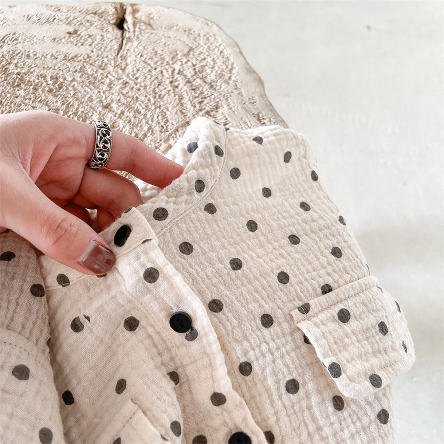 -キッズ みずたま ノーカラー 半袖 シャツ ブラウス トップス - mamahalo shop - 半袖シャツ・ブラウス -  べビー服 - 子供服 - 男の子 - 女の子